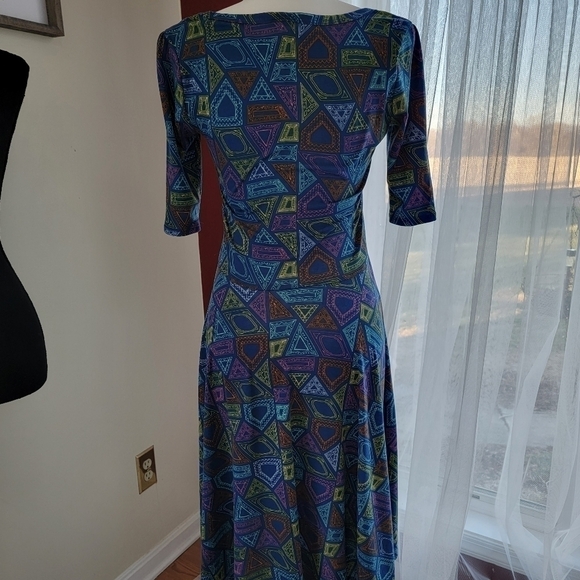 LuLaRoe☆ Nicole Navy Blue Geo Print Crewneck Dress Size S EUC - Picture 2 of 9